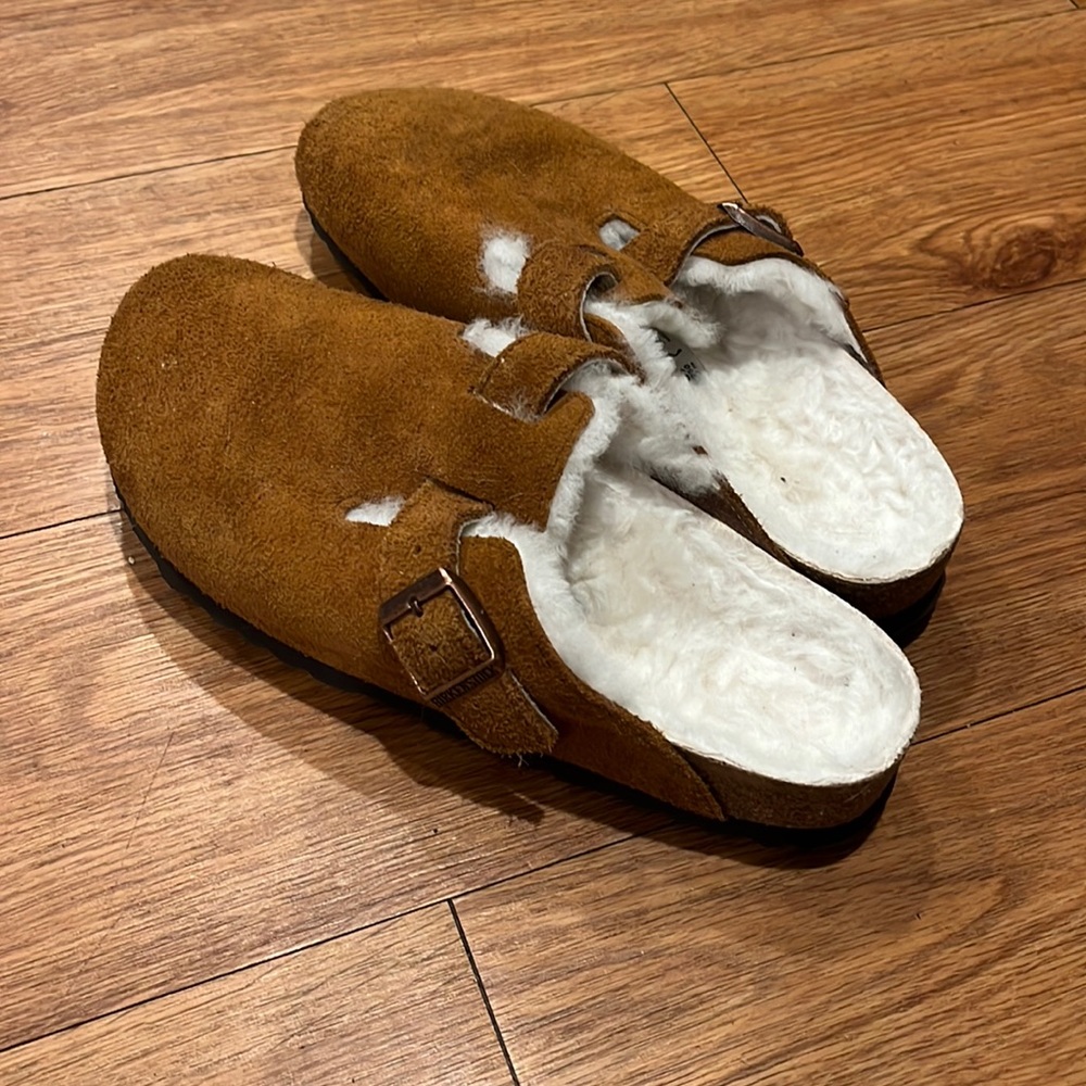 Birkenstock Shearling Suede Leather Boston Clogs